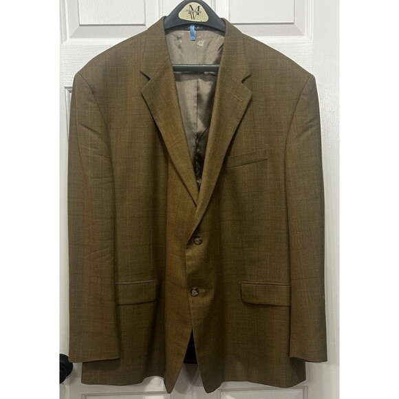 Oscar de la Renta Men's Brown Wool Blend Two Button Sport Coat BlazerSize 56R